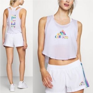 Adidas Women's Lilac Crop Top with Colorful Logo